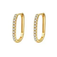 Dear Me Paar Creolen Geo Viereck, 585 Gold mit Zirkonia, Echtgold Schmuck, Kleine Ovale Damen Ohrringe 14 Karat Gelbgold für Layering