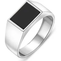 Tony Fein Siegelring Siegelring mit rechteckigem flachen Onyx Stein 925er Silber Massiv, Silberring für Damen und Herren Made in Italy