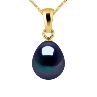 DIADEMA - Anhänger - Gelbgold und echte Süßwasserperlen - Schwarzer Tahitian Style