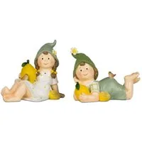 formano Gartenfigur Sommerkinder liegend mit Zitronen in der Hand 22cm 2er Set