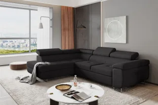 Ecksofa Sofa JADE Stoff Ontario Schwarz mit Schlaffunktion Ottomane Links