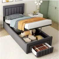 HAUSS SPOLE Polsterbett als Einzelbett und Doppelbett erhältlich,Stauraumbett mit Schubladen (90×200 Einzelbett Boxspringbett Jugendbett mit Stauraum und Lattenrostkonstruktion), Funktionbett mit Lattenrostkonstruktion ohne Matratze