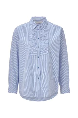Rich & Royal - Cotton Striped Blouse with Details skyway blue - Gr. - 38