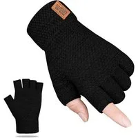 Cachito Strickhandschuhe fingerlose Winterhandschuhe Halbfinger Rippstrick Damen Herren