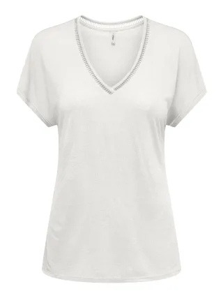 ONLY - ONLPENNY S/S BATSLEEVE V-NECK TOP JRS Cloud Dancer - Gr. - M