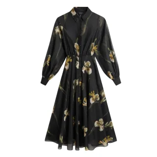 Schwarzes Midikleid „liorra" Aus Bedrucktem Organza Mit Gürtel Von Ted Baker