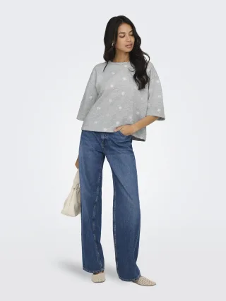 ONLY - ONLLUNA 3/4 O-NECK UB SWT Light Grey Melange - Gr. - XS