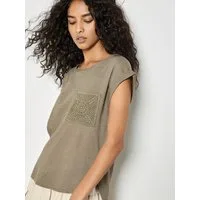 Apricot T-Shirt T-Shirt aus Leinenmischung mit Häkel-Tasche