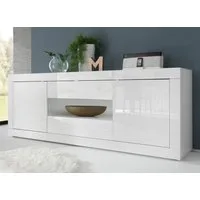 Home affaire Sideboard Basic Breite 240 cm, Kommode 2 Türen, 2 Schubkästen, Anrichte, Weiss HochglanzLack, Metallgriff, moderne Rahmenoptik, viel Stauraum
