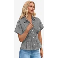 Imily Bela Blusentop Damen Gestreifte Hemdbluse Für Alltag & Büro (Packung, 1-tlg., 1per-Pack) Gürtel