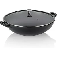 kela Wok Calido, Gusseisen, rau emailliert, hitzebeständiger Glasdeckel bis zu 220°C