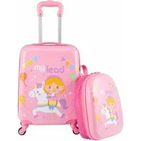COSTWAY Kinderkoffer, 4 Rollen, 16" Handgepäck & 13" Hartschalen-Rucksack