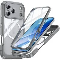 Wigento Handyhülle Für Apple iPhone 17 Pro Max MagSafe Full Hybrid Tasche Bumper Grau, Full Body, MagSafe-Unterstützung, präzise Passform