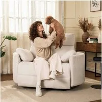 FLEXISPOT Sessel Mochi Elektrischer Relaxsessel - XXL 1,5-Sitzer mit 90 cm Sitzbreite (elektrisch verstellbar 118°–150° mit Zero-Wall-Funktion, USB & Type-C Anschluss, Anti-Quetsch-Konstruktion, Chenille-Bezug), inkl. Kuscheldecke 130×170 cm – ideal 