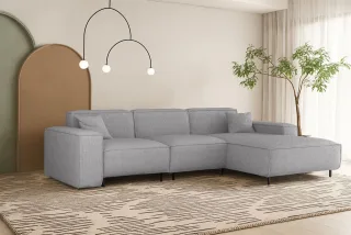 Ecksofa Designersofa GLORIA in Stoff Artico Hellgrau Ottomane Rechts