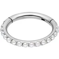 Wildcat Nasenpiercing Synthetic Pearl Clicker für Ohr, Nase, Lippe, Bauchnabel, 1 Stück, Titan Grad 23 - wasserfest, hautverträglich, Silber-Weiß