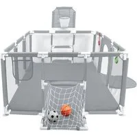 JEOBEST Laufgitter Laufstall Baby 180x120cm, Laufstall mit atmungsaktivem Netz, große Sicherheitsspielplatz, mit Balls y Pull Rings