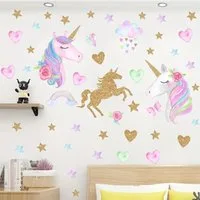 Montegoni Wandsticker Einhorn Stern Wandsticker Abnehmbare Deko für Zuhause, Selbstklebend und abnehmbar ohne Rückstände