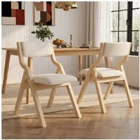 Flieks Esszimmerstuhl klappbare Polsterstühle, Beine aus Massivholz, Bezug aus Leinen (faltbar und verstaubar, Set, 2 St), 2er Set Küchenstuhl Wohnzimmerstuhl Eichenfarbe & Beige