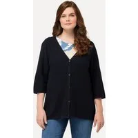Ulla Popken Strickjacke Strickjacke V-Ausschnitt 3/4-Arm Biobaumwolle