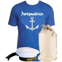 coole-fun-t-shirts Kostüm Matrosen Kostüm Set Partymatrose T-Shirt + Matrosenmütze + Sack