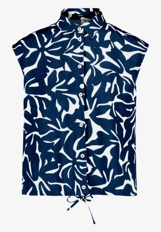 zero - Hemdbluse kurzarm mit Blumen blue - Gr. - 34