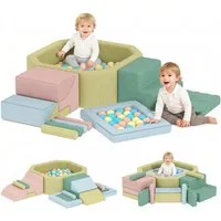 AIYAPLAY Kinder Softbausteine mit Bällepool, 200 Bälle, Riesenbausteine Spielbausteine, (Kletter- und Spielset, 15 St., Schaumstoffbausteine), Klettern Großbausteine, Mehrfarbig
