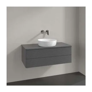 Villeroy und Boch Antao Waschtisch-Unterschrank L20150GK mit Beleuchtung mit Struktur, 100x36x50cm, Hahnloch, Waschbeckenplattenfarbe Lack, anthracite matt lacquer