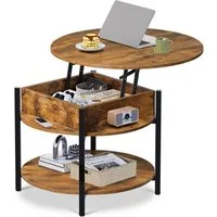 WLIVE Couchtisch Couchtisch Höhenverstellbarer Runder, 2-facher Stauraum & Ablage (Packung, 1 Tisch), Beistelltisch aus Holz & Metall, höhenverstellbar, 60 x 60 x 48-61 cm