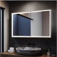 Gunuss Badezimmerspiegelschrank Hängeschrank mit LED Beleuchtung 80 Lx 60 H x 14,8 B cm (LED, mit Touch und Steckdose, hochwertigem Alu) Badezimmer Medizin Kabinett mit Defog, Stufenloses Dimmen, Steckdosen