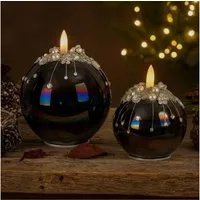 Online-Fuchs LED-Kerze - 2 runde LED Kerzen aus Glas mit 6-Stunden Timerfunktion (Weiß oder Anthrazit, realistische Kerzenflamme), mit verschiedenen Perlen und Glasblumen bestückt