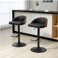HOMCOM Barhocker Barstühle mit Fußstütze (Drehstühle, 2 St., Küchenstühle), Schwarz+Kaffee 48 x 49,5 x 76-96 cm