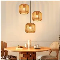 Nettlife Pendelleuchte Rattan 3 flammig Boho E27 Hängeleuchte für Esstisch, Ohne Leuchtmittel, für Esstisch Esszimmer Schlafzimmer Wohnzimmer