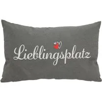 Spetebo Dekokissen Kissen Lieblingsplatz grau - 50x30cm - Deko Kissen, Sofakissen 50 x 30 cm in grau mit Schriftzug Lieblingsplatz