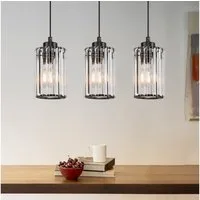 Nettlife Pendelleuchte Kristall Modern Wohnzimmer 3 Flammig E27 Schwarz Esstisch Hängeleuchte, Höhenverstellbar, LED wechselbar, Pendellampe für Küche Esszimmer Schlafzimmer