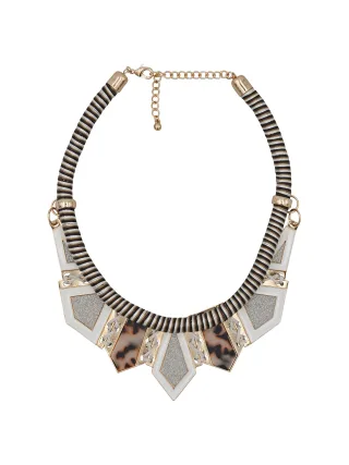 Steuer Modeschmuck Collierkette Textilcollier gestreift, mit Metallelement goldfarben