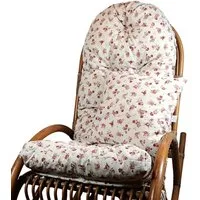 Rattani Polsterauflage Polster für Schaukelstuhl Liegestuhl 130x50x10 cm + Zierkissen 40x40, Stoff Mirha Leinen Motiv Rose . Viele weitere Farben lieferbar .