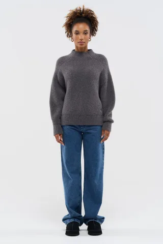 BENU Grauer Damen Alpaka Wollpullover