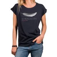 MAKAYA T-Shirt Minimalistisches Damen-Top mit Feder – Yoga & Zen Motiv (Schwarz, Blau, 34, 36, 38, 40, 42, 44, 46, 48, 50) Baumwolle