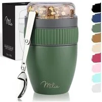 Milu Müslibox Müslibecher To Go Edelstahl 400 ml, isoliert, auslaufsicher, Müslimax Set