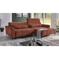 Massivart® Ecksofa Cord 277 cm / Cordsofa LOGAN / Sitztiefenverstellung / Nosagfederung, Kopfteilverstellung · Rücken echt bezogen · 2 Nierenkissen