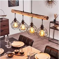 hofstein Pendelleuchte »Torano« längliche Hängelampe aus Metall/Holz in Schwarz/Braun, ohne Leuchtmittel, 4xE27, Höhe max. 119cm, Hängeleucht m. Gitter-Optik, Retro/Vintage