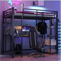 Flieks Hochbett Kinderbett Metallbett 90x200cm mit Tisch und Stauraum