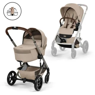 Cybex Kinderwagen Balios S Lux mit Folt Cot, Almond Beige (Taupe Frame)