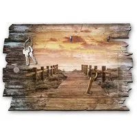 Kreative Feder Schlüsselbrett, Shabby Style, aus Holz, mit 5 Haken, 30x20cm, Natur, Landschaft, Meer