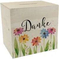 speecheese Spardose Blumen Spardose aus Holz mit Spruch Danke
