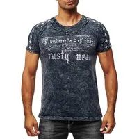R-NEAL T-Shirt T-Shirt Verwaschen Regular Printed Oil Washed Roundneck S M L XL XXL