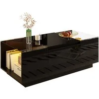Merax Couchtisch Sofatisch Beistelltisch mit LED-Beleuchtung (1-St., 105 L x 50 B x 35 H (cm), Wohnzimmertisch mit 2 Schubladen, Glasplatte & offenen Stauraum