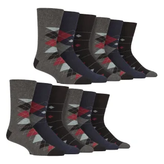 12 Paar Herren Baumwollsocken | Gemusterte weiche, nicht drückende Alltagsstrümpfe