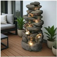 Arnusa Gartenbrunnen großer Springbrunnen 100 cm Wasserfall Kaskade mit Beleuchtung, 48 cm Breite, Gartendekoration